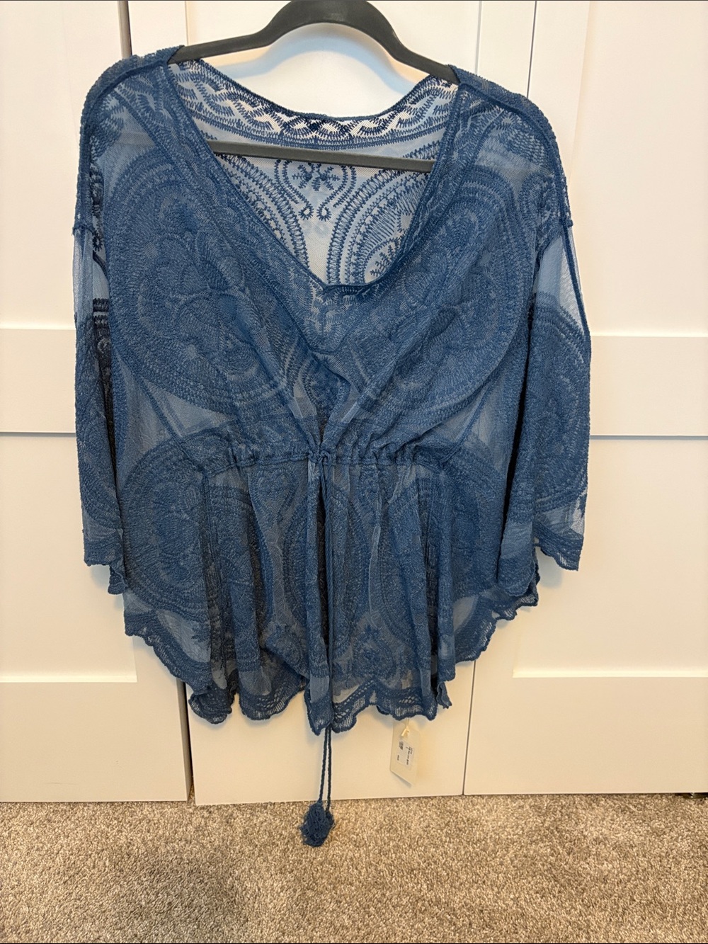 Sheer Blue Lace Boho Peasant Top or coverup